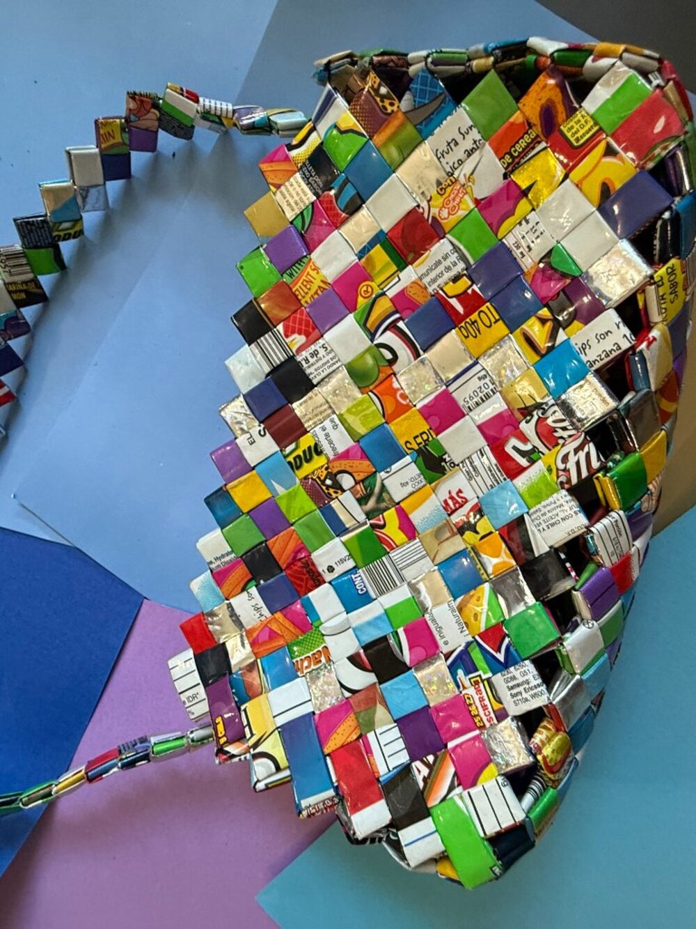 MITZ Woven Candy Wrapper Tote NWT M&M's Mexico Handmade Upcycled Y2K